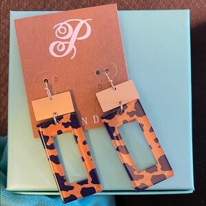 Plunder Blue and Orange Rectangular Earrings
